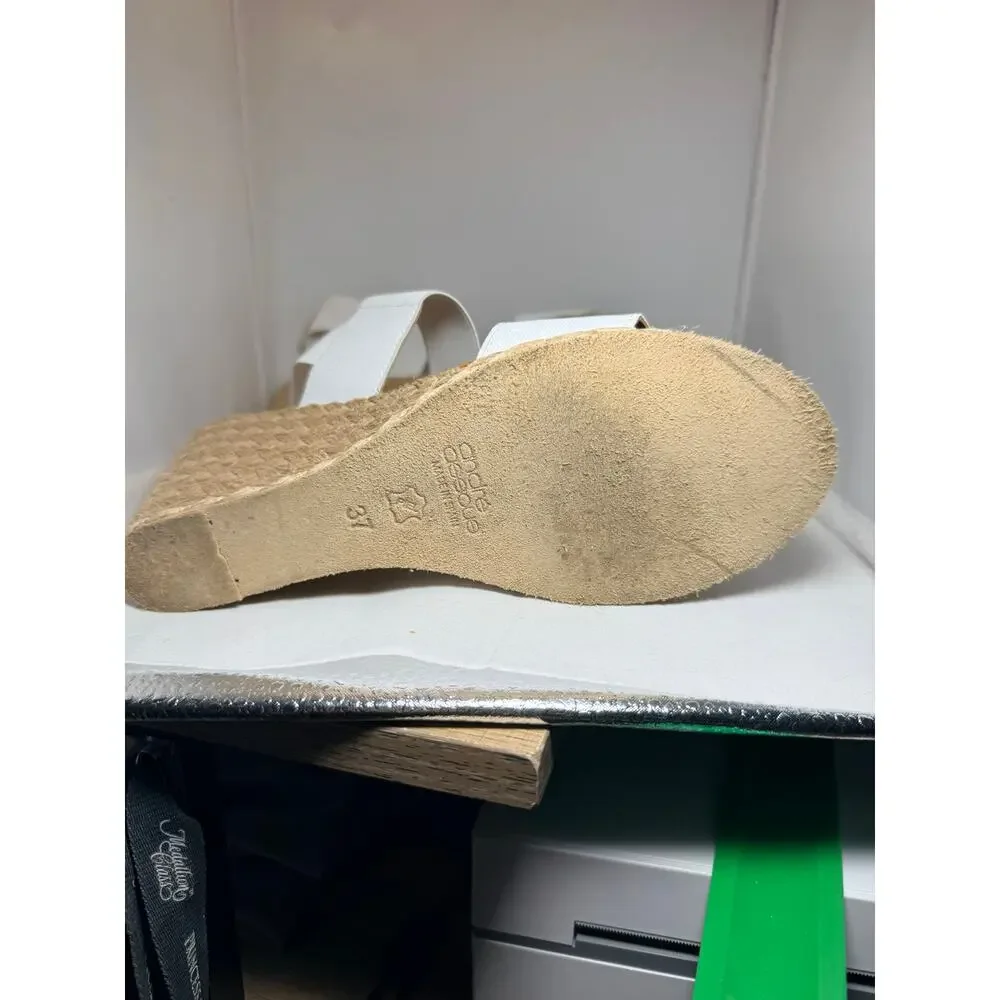 André Assous White Elastic Espadrille Wedge Sandals Made in Spain Size 37